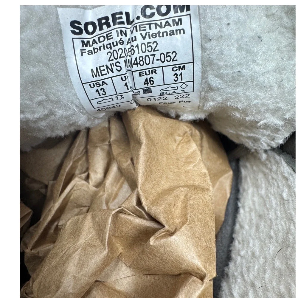 Sorel Kinetic Short Boot Mens 13 Quarry Grey Waterproof Suede Faux Fur Lined